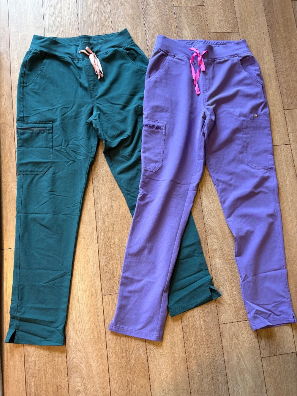 2 Pairs of FIGS Scrub Pants. Purple and Teal Medium Tall